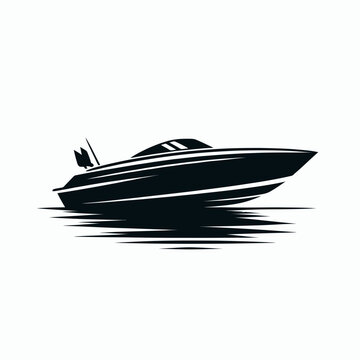 recommend clip art: Speedboat silhouette in black on a white background