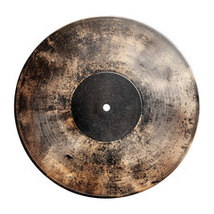 A circular vinyl record with an aged texture, centered on a transparent background