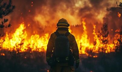 Firefighter trying to put out a fire