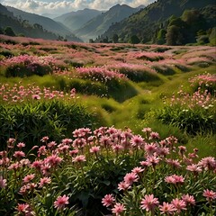 Obraz premium Valley and pink flowers