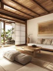 Serene Minimalist Japanese Style Living Room Design