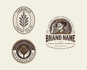 Vintage classic fresh farm gardening logo design for agriculture business company