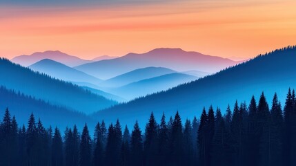 Obraz premium Run-down landscapes in a national park Serene mountain landscape during sunset with blue hues.