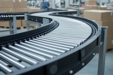 High-tech conveyor system enhances efficiency at a logistics hub. Advanced machinery ensures seamless package distribution and sorting.