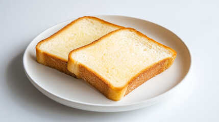 Two slices of garlic bread, their grease minimal, on a white plate with a subtle shine.