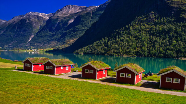 Oldevatnet Lake, Oldedalen Valley, Jostedalsbreen National Park, Norway, Scandinavia, Europe