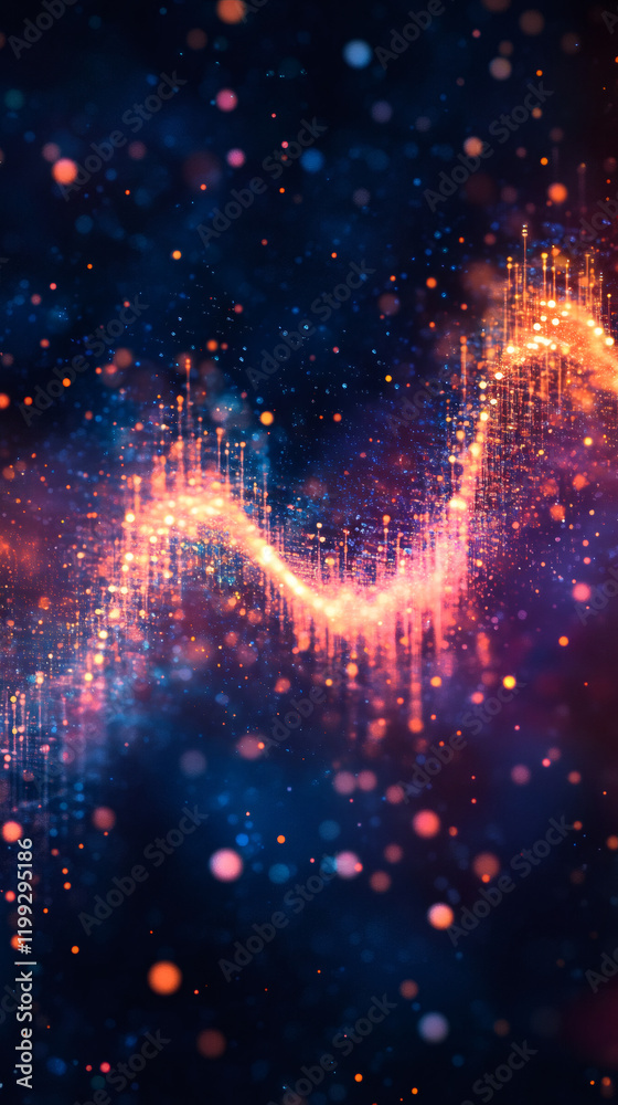Aufkleber Luminescent digital wave rippling through cosmic darkness, revealing interconnected network flow with dynamic particle movement