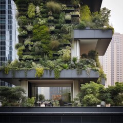 lush greenery and sustainable urban architecture, Generative Ai
