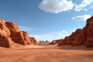 Run-down landscapes in a national park Vast desert landscape with red rock formations and blue sky.