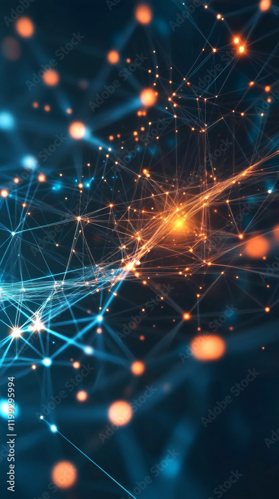Poster digital network glowing with interconnected nodes representing technological connectivity