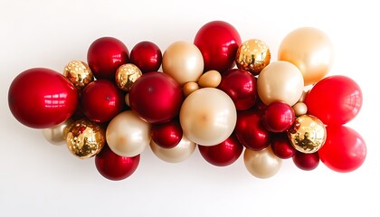 Obraz premium A bold and festive balloon arrangement in striking red and gold tones on white