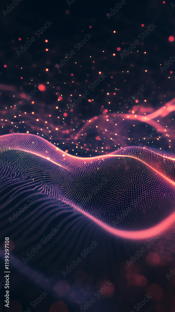 Leinwandbilder abstract pink digital wave is flowing in cyberspace with glowing particles, creating a futuristic an