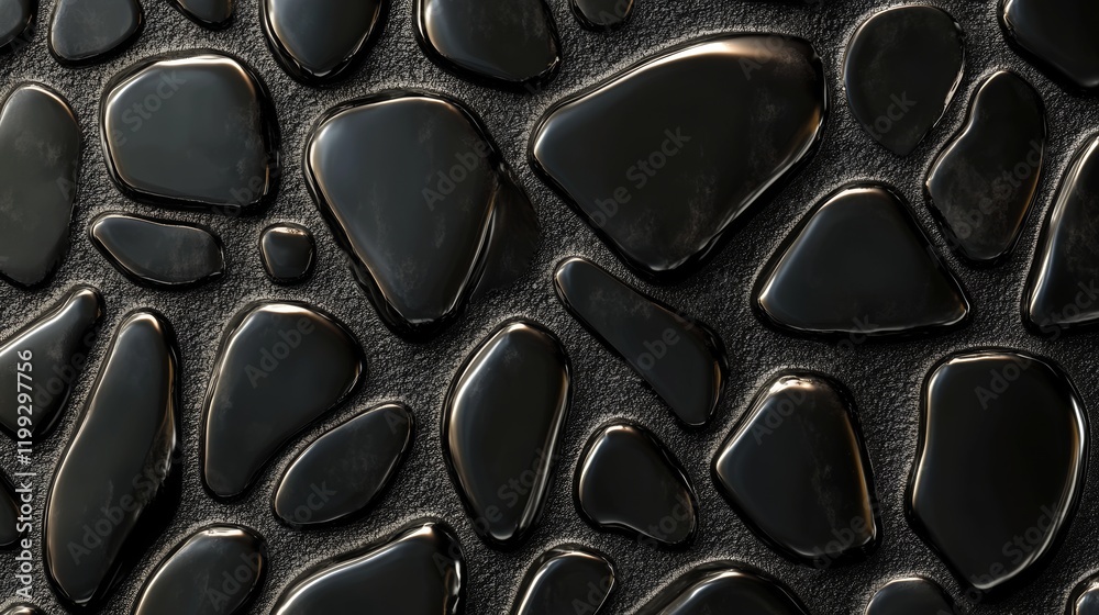 Poster abstract seamless pattern of black polished pebbles. dark stone background.