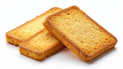 Three Crispy Rusk Biscuits Isolated on White Background - Perfect for Baking and Food Photography