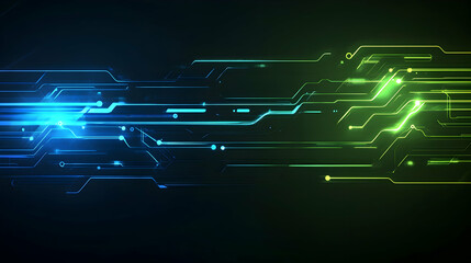 Fototapeta premium Abstract glowing circuit patterns symbolizing artificial intelligence, with vibrant blue and green tones on a sleek dark background