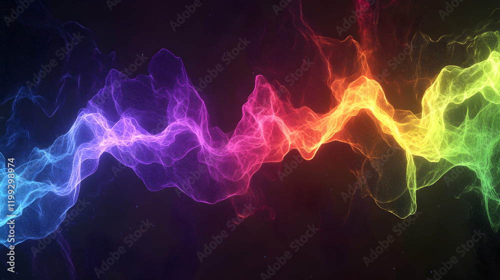 Canvas Prints abstract glowing particle waveforms in a vibrant spectrum of colors, representing energy flow, set a