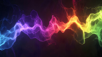 Obraz premium Abstract glowing particle waveforms in a vibrant spectrum of colors, representing energy flow, set against a dark and detailed background