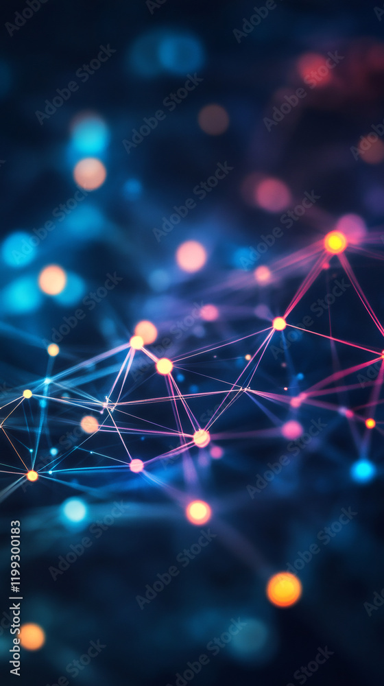 Aufkleber Digital network landscape emerging, glowing interconnected nodes and lines visualizing technological communication and innovative connectivity