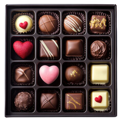 Assorted heart-shaped chocolates displayed in a box 