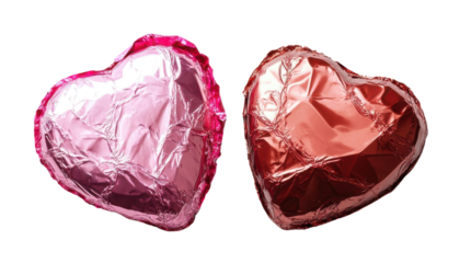 Pink heart-shaped candies arranged on a plain background