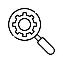 Diagnosis and analysis icon representing a magnifying glass with a gear for business and marketing