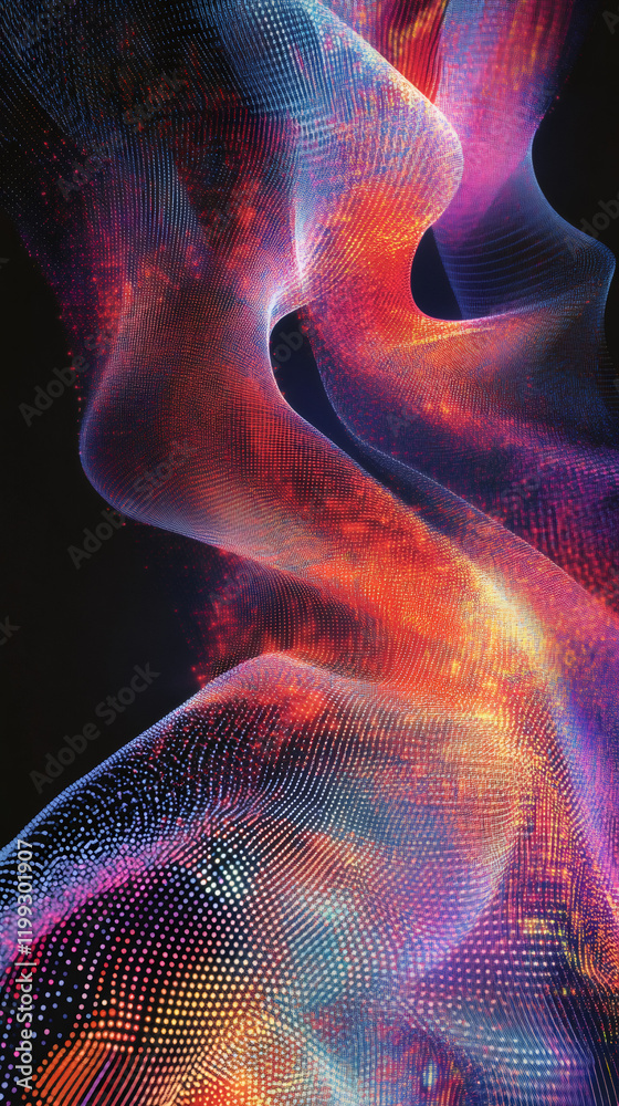 Aufkleber abstract digital wave made of colorful particles flowing on black background, futuristic technology 