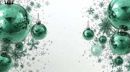 A collection of exquisite Christmas ornaments adorned with sparkling snowflakes, capturing the essence of holiday cheer and festive beauty, creating a joyful atmosphere.