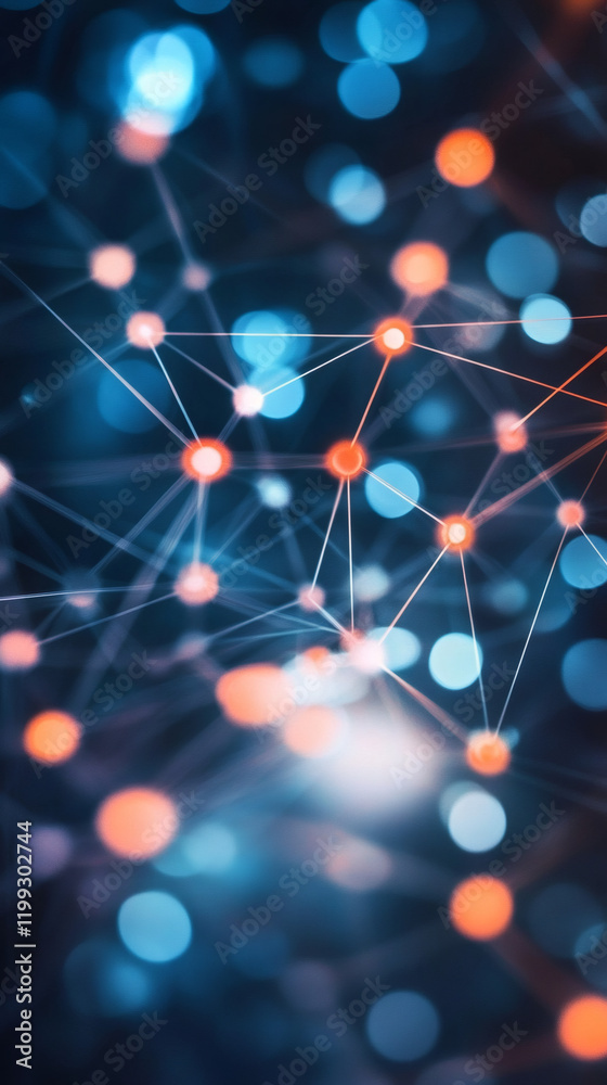 Poster digital network glowing with interconnected nodes mapping global communication pathways against deep