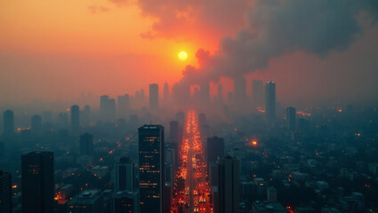 Fototapeta premium City Under Smog: Climate Crisis in Urban Settings