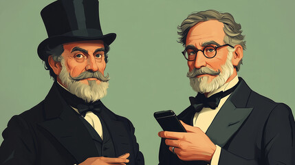 Vintage Aristocrats with Modern Smartphones, Mixing Classic and Contemporary