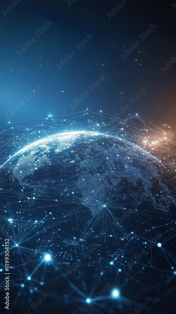 Poster planet earth is rotating and connecting with global network and data exchange, representing global b