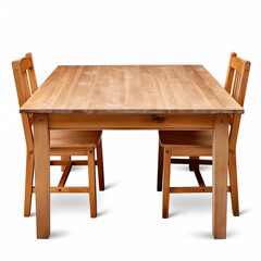 Fototapeta premium Wooden Dining Table Set Two Chairs Light Wood Finish