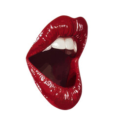 Bright red lips showcase a wide open mouth, expressing bold emotion