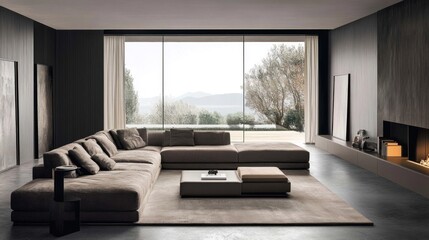 Fototapeta premium Modern Living Room Design with Panoramic View