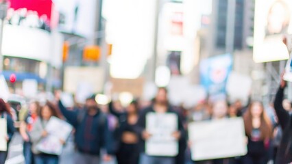 Global Protest Blur: A blurred shot showing people protesting for a global political cause.	
