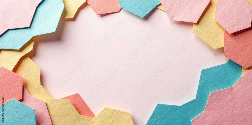 Wall mural pastel hexagon shapes forming a frame for text or design