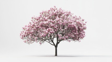Fototapeta premium Magnificent blooming magnolia tree with soft pink flowers against a white background