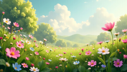Fototapeta premium Surreal Botanical Dreamlike Meadow Digital Painting