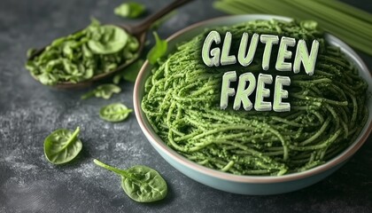 Obraz premium Gluten free spinach green noodle pasta organic vegetable ingredient healthy food