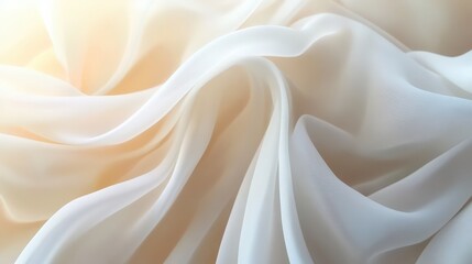 Flowing folds of light cream and white fabric create a soft textural backdrop
