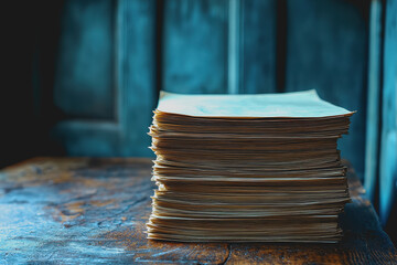 Stack of papers on a table organized documents for office work business report stationery supplies paperwork presentation professional workspace efficient filing system study materials