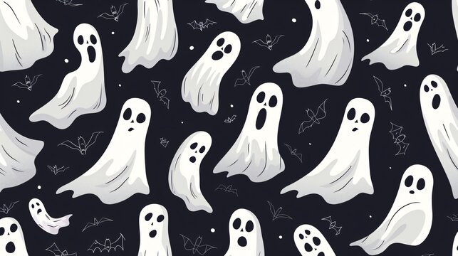 Spooky Seamless Pattern with White Ghosts for Halloween Design Projects