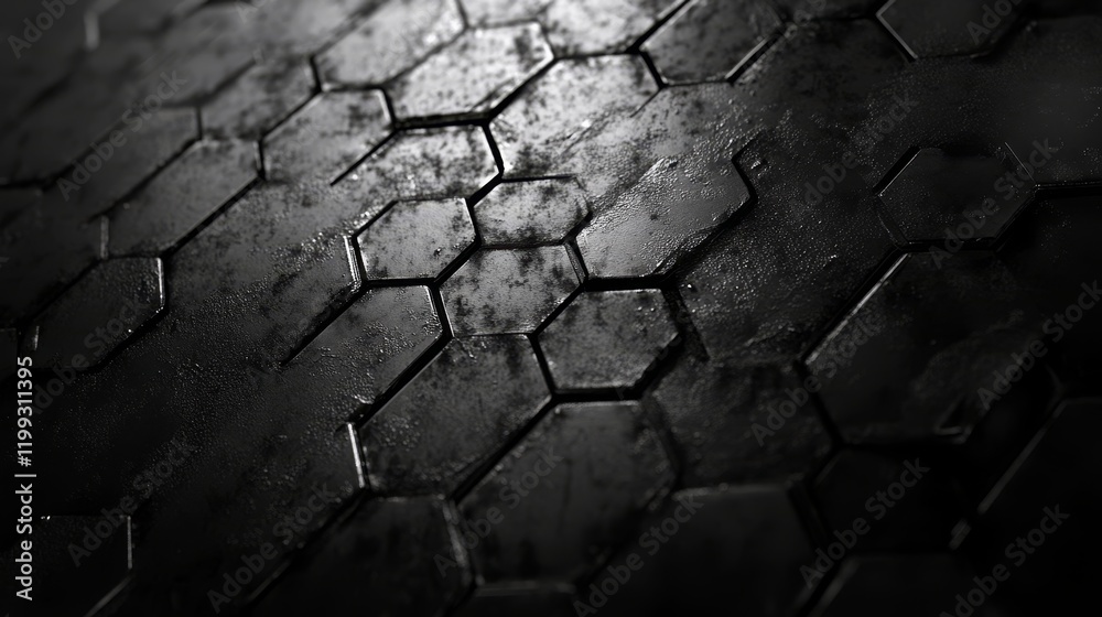 Poster dark, abstract hexagonal pattern background. perfect for tech, industrial, or sci fi designs.