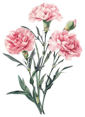 Fototapeta premium PNG A pink carnation flowers bouquet with pink libbon blossom plant.
