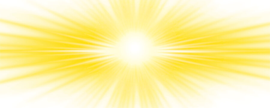 Yellow glowing light explodes effect isolated on a transparent background. Radiant light burst energy with shin glow rays. Solar lens flare effect. Magic beam of light explosion. PNG file

