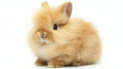 Obraz premium A fluffy rabbit sitting with its ears perked up, perfectly isolated on a clean white background,
