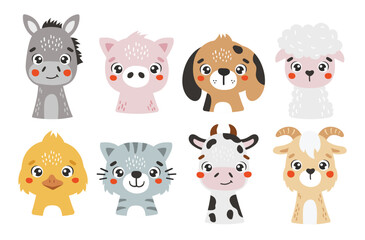 Farm animals set, cute farm animals, kids illustrations, farm vector, cartoon
