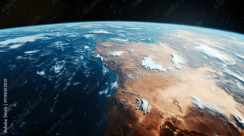 Sticker high-resolution view of earth surface from space, showcasing sharp details of continents, oceans and