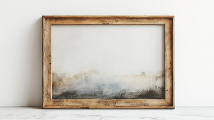 Fototapeta premium Framed abstract landscape artwork with subtle colors displayed on a neutral wall