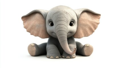 Obraz premium A gentle elephant with large ears and a curved trunk, isolated on a clear white backdrop,